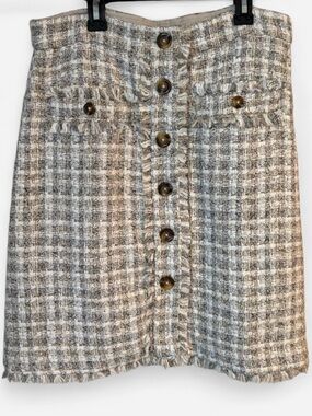 Ann Taylor Beige & Cream Tweed Button-Front Skirt